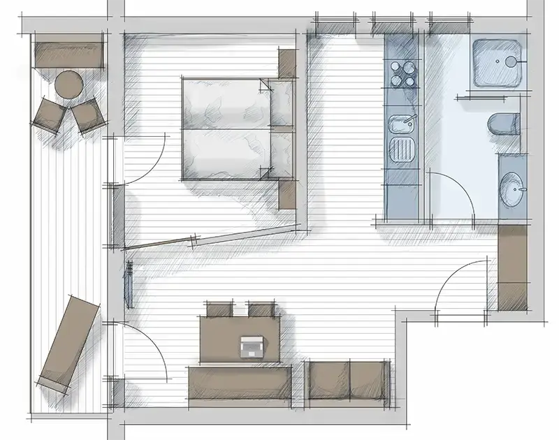 Planimetria - illustrazione di tutte le stanze dell'appartamento Junior