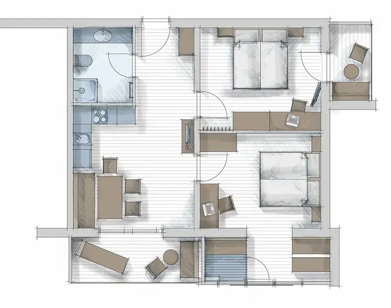 Layout of the apartment Family Superior with heat cabin